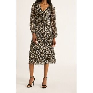 Sofia Jeans Womens Empire Dress Long Sleeves Mid Calf Abstract Animal Size XL